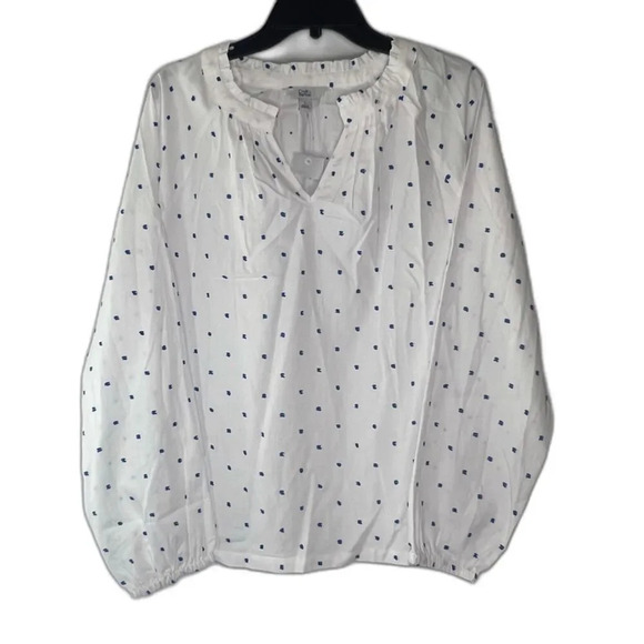 Croft & Barrow NWT Long Sleeve Tufted‎ Cotton Vneck Blouse Size Large - Picture 1 of 8